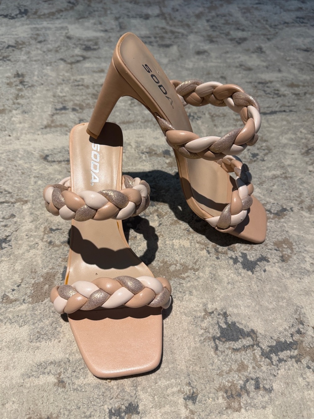 Soda Blush Braided Strap High Heel Sandals